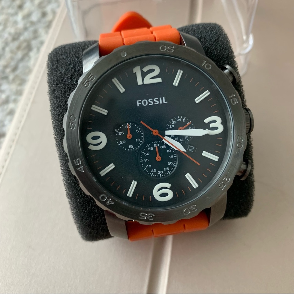Fossil Men's Nate Black and Orange Watch JR1428